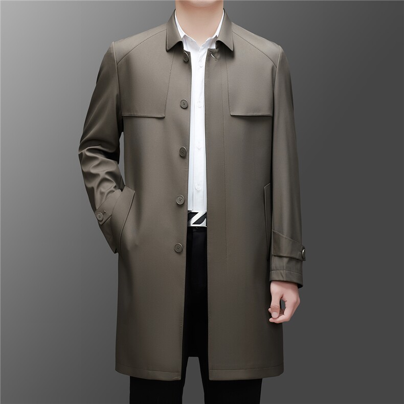 Z5530秋季新款男士中长款腰带翻领风衣商务领导服男装纯色外套，男装风衣，电商B360A（原721A）