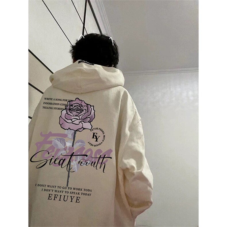 抖音得物 高品质印花连帽卫衣 秋冬装美式宽松连帽纯色卫衣ADL101图片