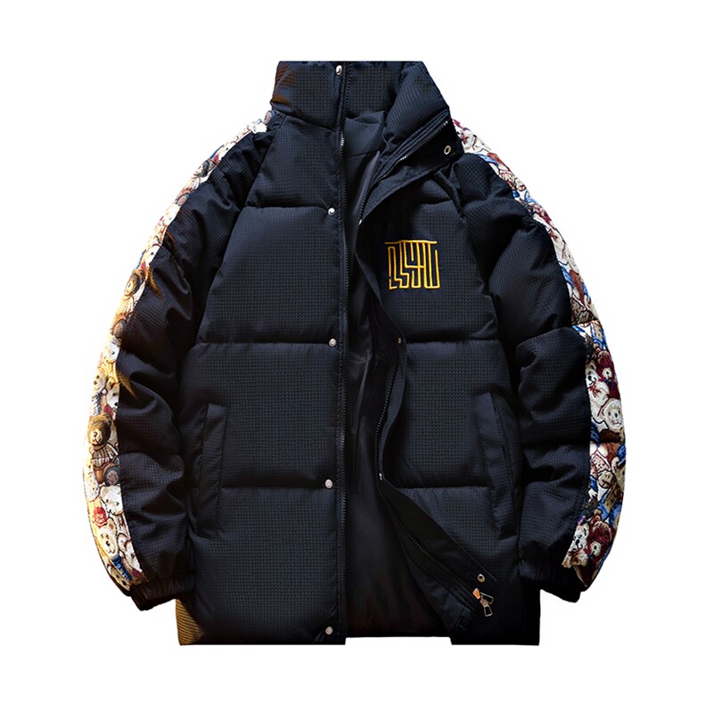 特批70冬季小熊刺绣印花宽松加厚连帽保暖校园情侣外套MY0069,男装棉衣,电商A128