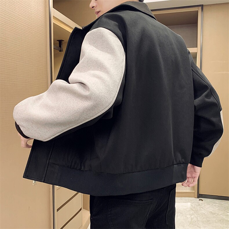新款呢子大衣秋冬妮子毛呢拼色宽松夹克外套A236-JK-3058-特P100,男装夹克,电商A236