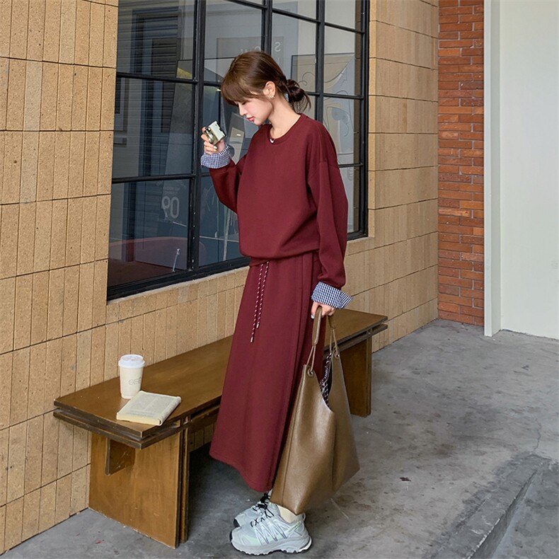 安可拉红休闲运动卫衣套装半身裙女秋新款又a又飒独特绝美两件套,女装套装/套裙,2C203