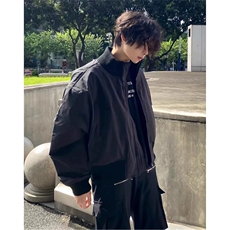 抖音得物美式潮休闲夹克春季立领纯色复古工装加厚棉服外套MF01，男装夹克，电商A443