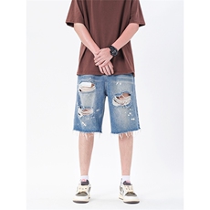 夏季无影墙男士宽松直通毛边破洞乞丐泼漆五分短裤男大码高街小众，男装牛仔裤，星座301D-4(原星座1004-4）