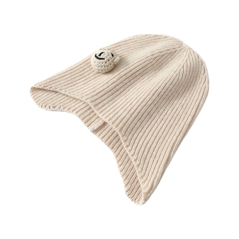 可爱小熊装饰羊毛儿童保暖护耳帽，帽子，唯若美羊绒