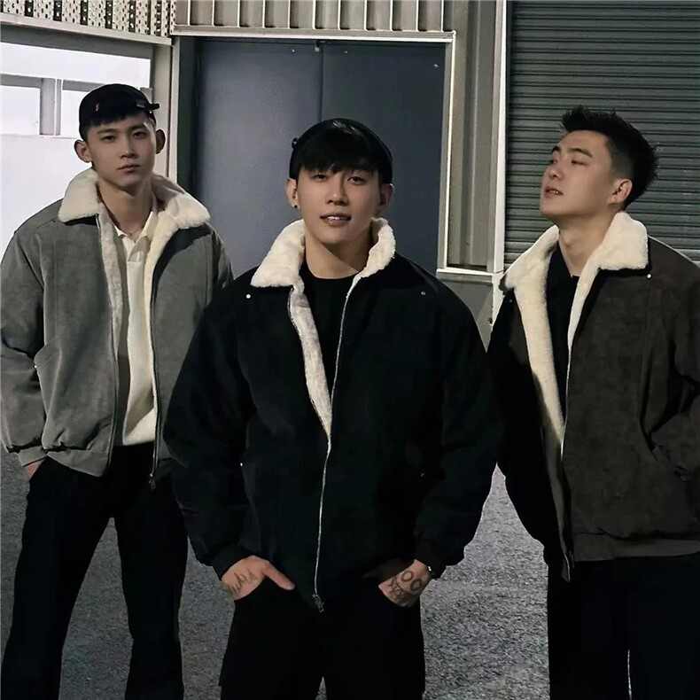 网图美拉德羊羔毛pu皮棉衣加绒加厚情侣棉服外套男H1166特P90，男装皮衣，电商A341