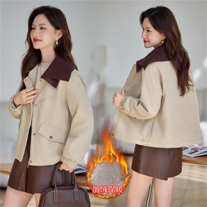 时尚针织大翻领加绒保暖外套女2025秋冬新款宽松显瘦减龄百搭棉服图片
