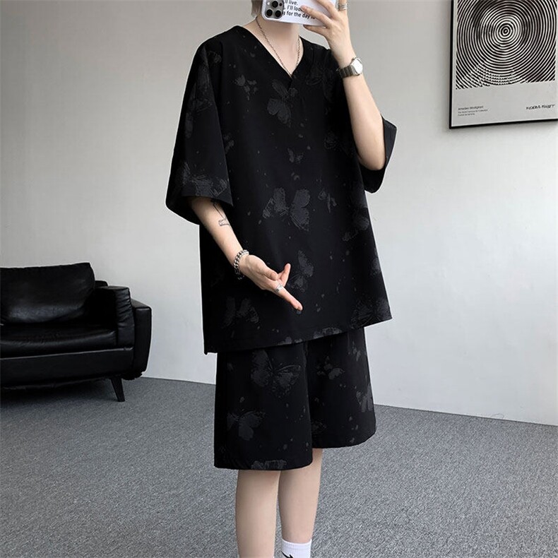 TZ786-特批55控98夏季新款扎染冰丝速干大码短袖短裤T恤套装,男装牛仔裤,电商A059