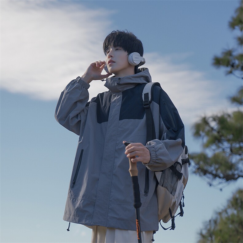 B225-W8553-P88-X108-聚酯纤维-冲锋衣拼色外套，男装夹克，电商B225