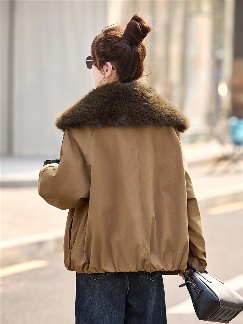 大毛领女冬季2025新款加绒加厚派克服外套,女装派克服,依多米