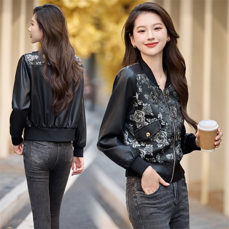 黑色皮衣外套女春2025新款pu高级感超好看小个子机车短款夹克,女装皮衣,韩美纤衣