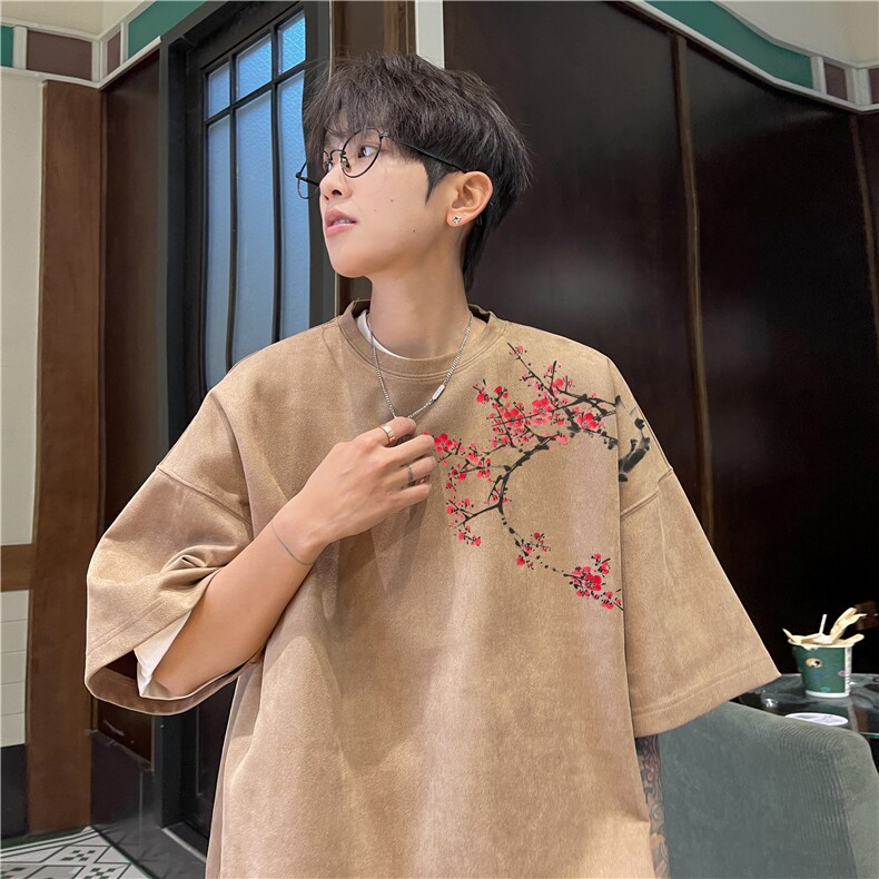 得物抖音直播高品质麂皮绒风印花宽松短袖djp295-特批23控39,男装T恤,星座605(原A050)