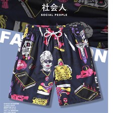 夏季沙滩泳裤情侣速干休闲短裤男大裤衩印花五分裤DK888p20控38，男装休闲裤，电商A089-1