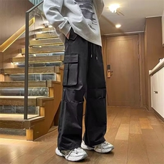 休闲裤男士韩版潮流高街帅百搭褶皱宽松2024秋冬ins长裤K5810-P39，男装休闲裤，星座412-2