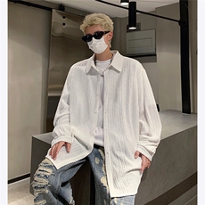 主推肌理感小众设计感纯色衬衫外套男秋季ins潮流港风衬衣P48，男装衬衫，电商C306-1