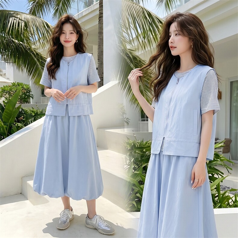 三件套女夏季简约百搭清爽套装套裙，女装套装/套裙，芙芮