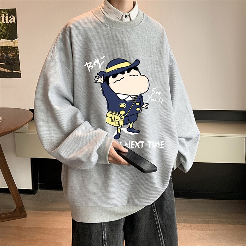 华夫格卫衣圆领卫衣男大码长袖t恤男外套HW76240-P30加绒款-P40,男装卫衣,电商A040