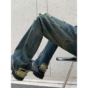 B221 美式ins高街暗黑小众夏季重工艺破洞牛仔裤LK24178-P65 控88图片
