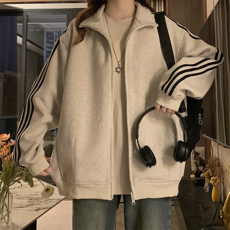 2024秋季新款港风美式潮牌设计感条纹开衫立领卫衣男女ZW396-P80,男装卫衣,星座313A(原308A-2)