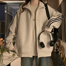 2024秋季新款港风美式潮牌设计感条纹开衫立领卫衣男女ZW396-P80，男装卫衣，星座313A(原308A-2)