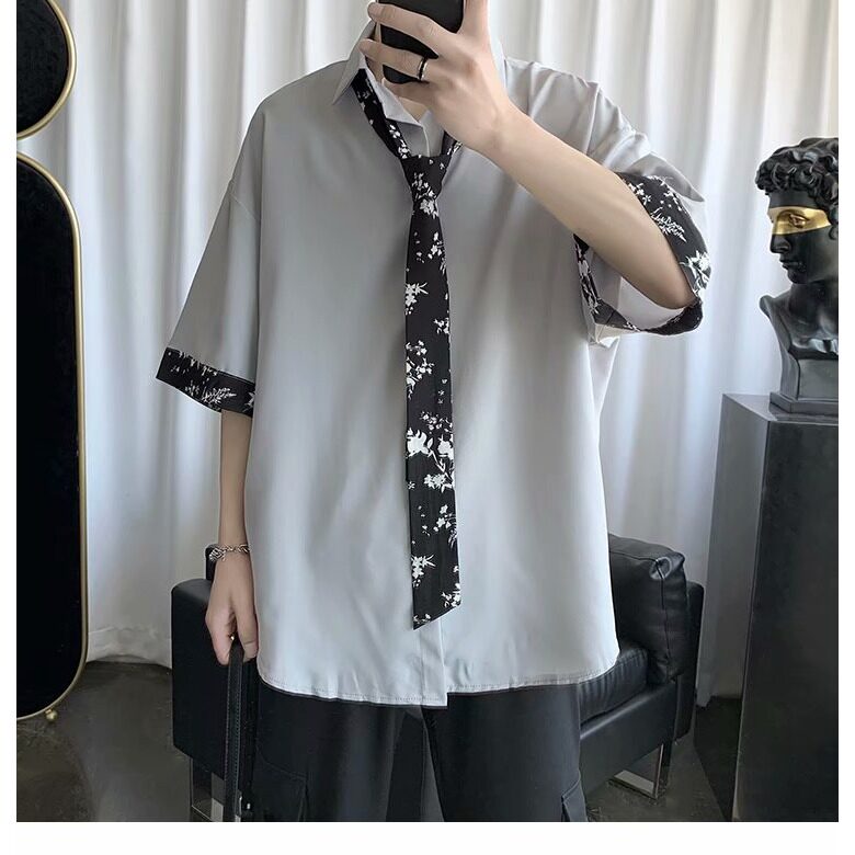 坠感领带衬衫男冰丝潮流帅气学院风DK制服套七分袖衬衣LS1028P29,男装衬衫,星座1013-5