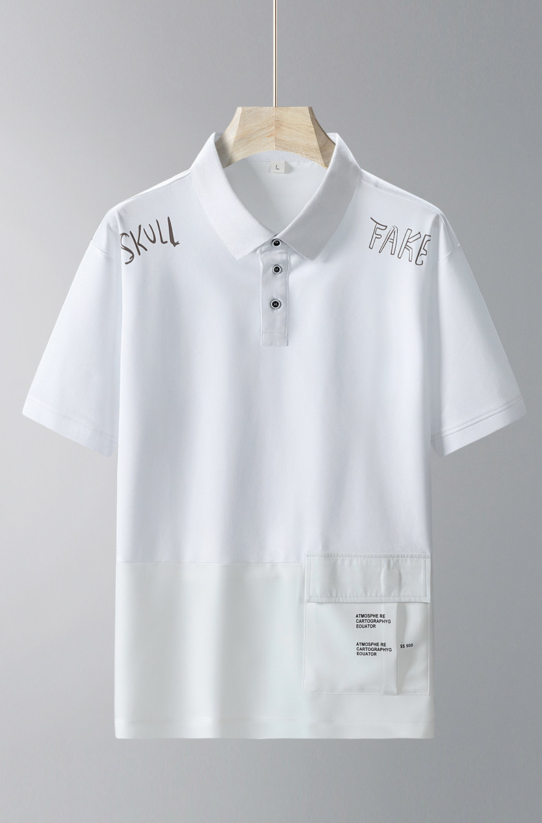 新款主推日系宽松拼接翻领短袖T恤时尚百搭冰丝POLO衫男P217P50,男装T恤,电商B226