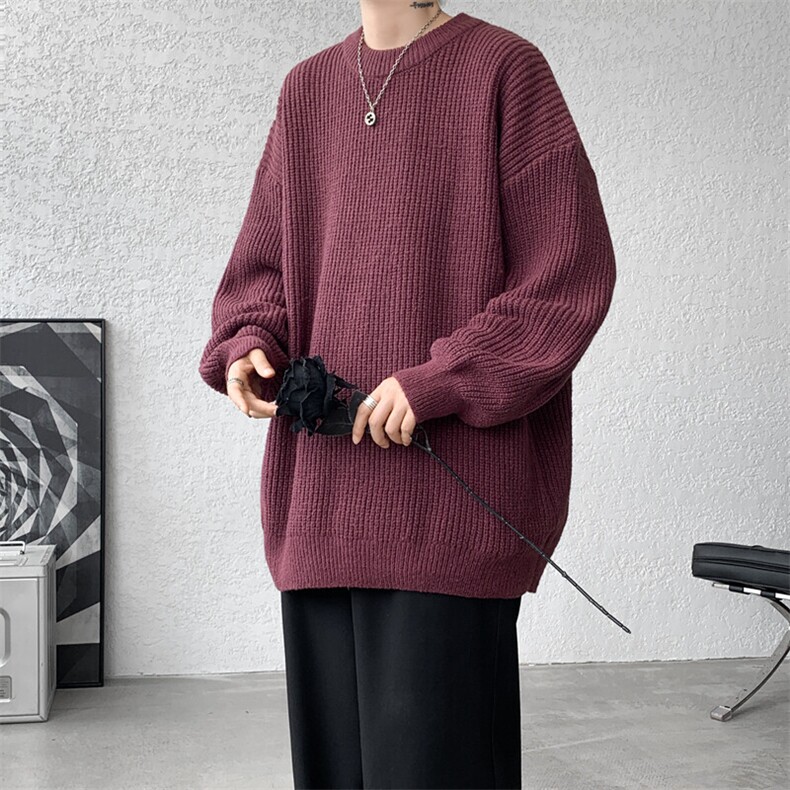 8XL-M纯色圆领毛衣秋冬季宽松套头针织衫慵懒风毛线衣MY1506/P68,男装针织衫/毛衣,电商B238