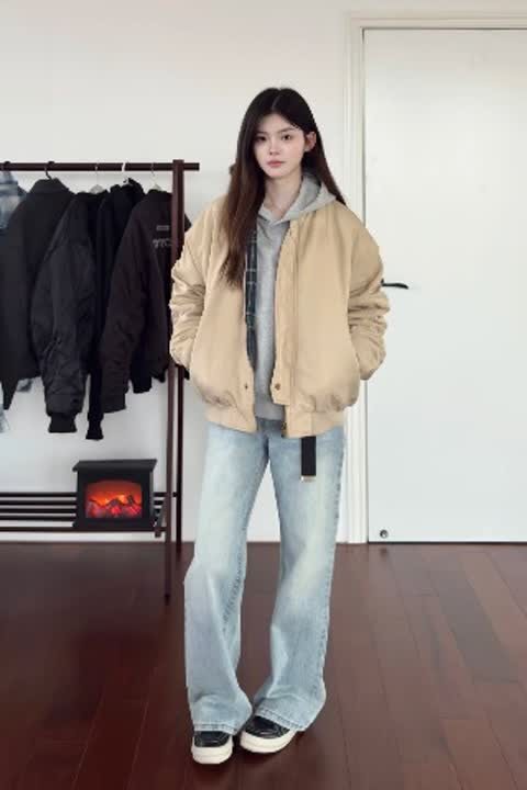 美式复古飞行棒球服外套女短款宽松情侣纯色立领夹克潮JKK22P75,男装夹克,电商D256-2(原A064-2)