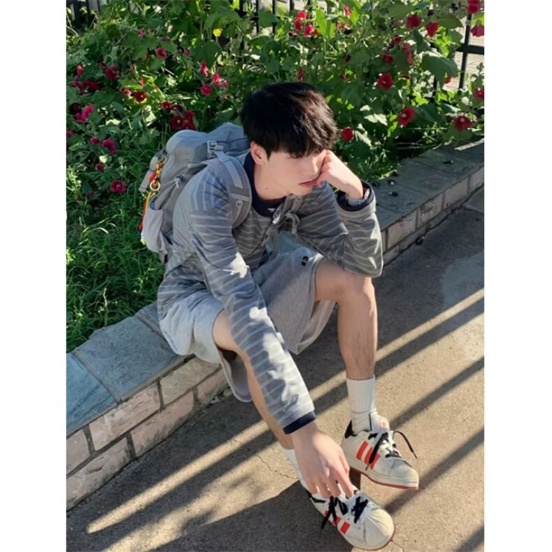 春季宽松高质感长袖T恤显瘦春秋舒适休闲圆领横条纹刺绣TB1511,男装T恤,星座1116A（原606A-3）