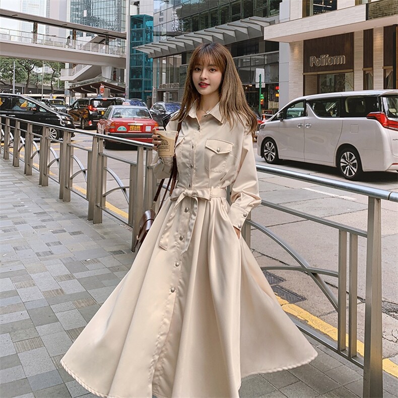 现货工装连衣裙女春新品chic复古气质中长裙18806P120严控168,女装连衣裙,艾青服饰