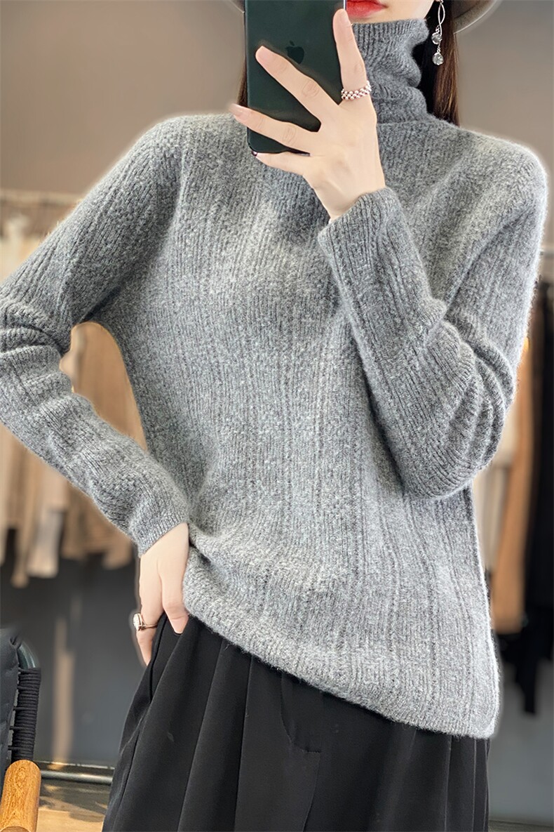 2024秋季新款高领长袖短款套头羊毛衫休闲百搭,女装羊毛衫,美轩羊绒