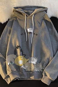 WY2155-P35 加绒款-P40 纯棉连帽卫衣男大码运动帽衫宽松薄外套男图片