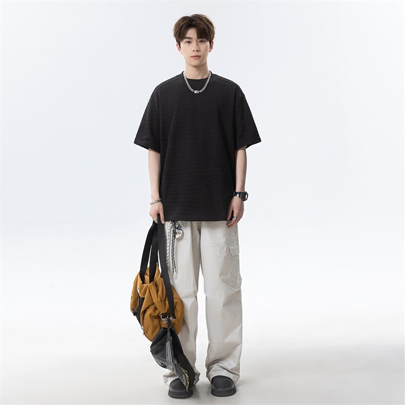 GENIOLAMODE美式潮牌polo衫男夏季短袖T恤半拉链重磅华夫格高级感,男装T恤,电商B367