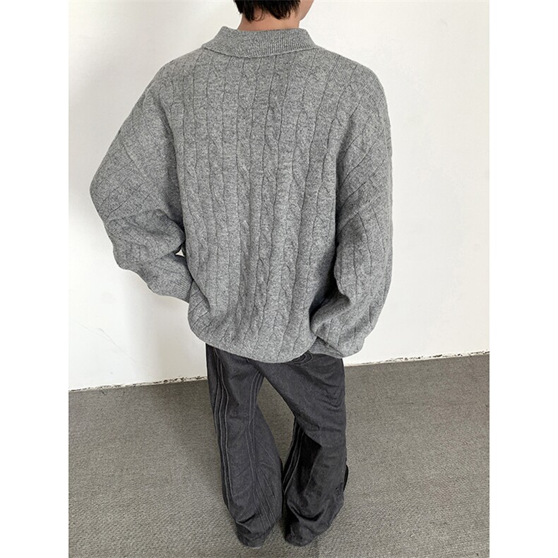简约翻领混纺羊毛麻花毛衣cleanfitt老钱风男女保暖,男装针织衫/毛衣,星座410-6（原星座1304-1）