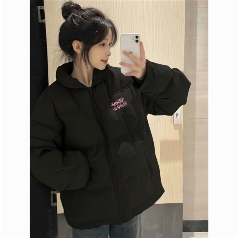 美式潮牌设计感字母印花立领棉衣女秋季新品宽松百搭情侣休闲外套,男装棉衣,星座506A