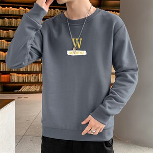 跑量卫衣男22秋季打底上衣潮流韩版宽松T恤时尚百搭长袖W055图片