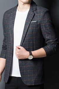 西装男士商务外套2023春季新款中青年上衣格子休闲西服男装,男装西服,电商B212（原钱塘6029）