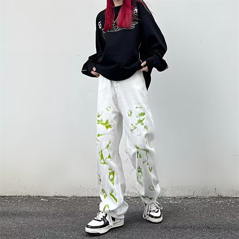 美式高街vibe风裤子欧美痞帅嘻哈字母涂鸦牛仔裤G120P48,男装牛仔裤,星座1116-2