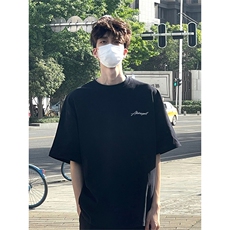 抖音得物供货210克现货宽松纯棉美式潮牌印花落肩袖纯棉T恤AT2166，男装T恤，电商A443
