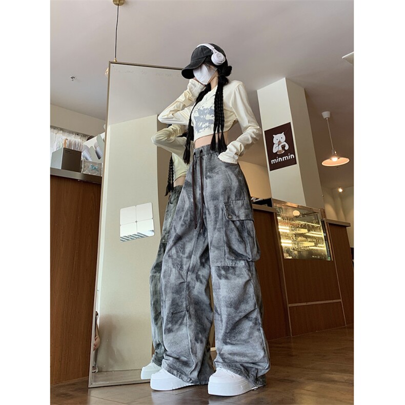 美式复古工装裤男女迷彩潮牌街舞嘻哈多口袋宽松阔腿休闲裤,男装休闲裤,星座410-6（原星座1304-1）