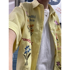 慵懒新款原宿多巴胺穿搭奶蓝色短袖衬衫男夏季无品牌时尚C5234，男装衬衫，星座1116A（原606A-3）