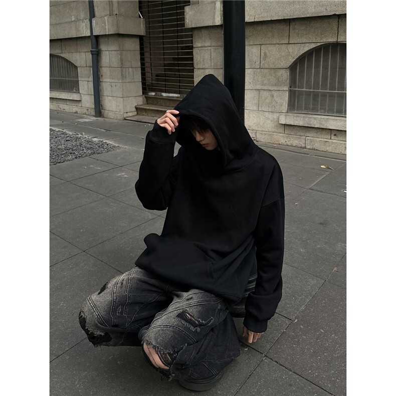 美式高街日系复古重磅休闲连帽卫衣男Cleanfit纯色百搭潮帽衫外套,女装短外套,星座506A