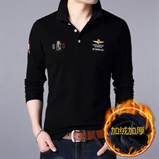 纯棉长袖t恤男秋冬季中年男士打底polo衫爸爸装上衣HPNT5228-P90图片
