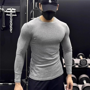秋冬季薄款纯色慵懒风内搭运动休闲长袖男士打底衫弹力健身衣服图片