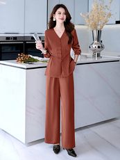 高端职业套装女春秋2025新款高级感通勤气质时尚洋气阔腿裤两件套，女装套装/套裙，时尚俏佳人