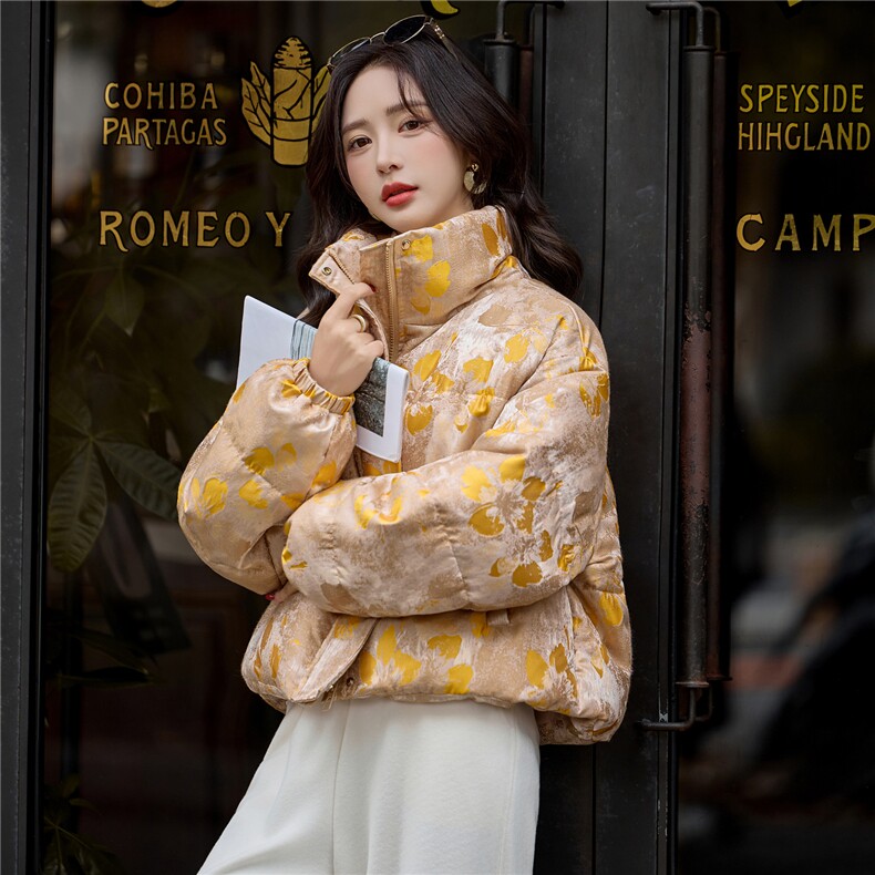 （bao款)现货提花立领短款羽绒服2025冬季韩版小个子加厚保暖外套,女装羽绒服,难舍钰依