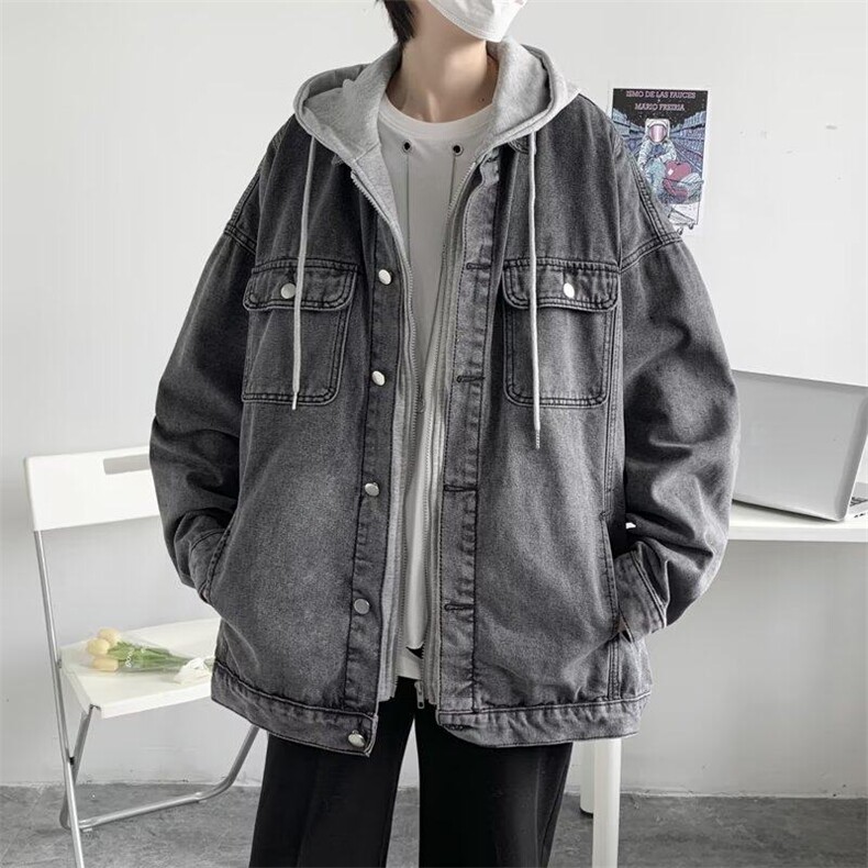 假两件牛仔外套男春秋高街潮小众设计感夹克连帽上衣服W3423-P70,男装夹克,星座412-3