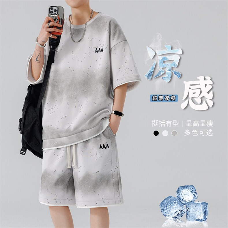 渐变色扎染短袖T恤套装男五分短袖休闲运动套装217-2-TZ08-特P55,男装T恤,星座217-2