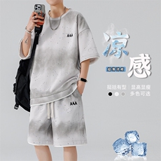 渐变色扎染短袖T恤套装男五分短袖休闲运动套装217-2-TZ08-特P55，男装T恤，星座217-2