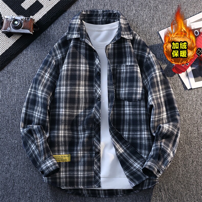 秋冬休闲潮流格子衬衫保暖加厚打底衫男C2158-特P32/C9732-特P40图片
