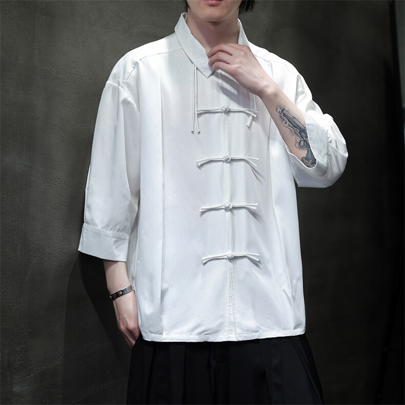 现货风新中式现货盘扣男士夏季新款高级七分袖衬衫男CS225-P60,男装衬衫,电商A021